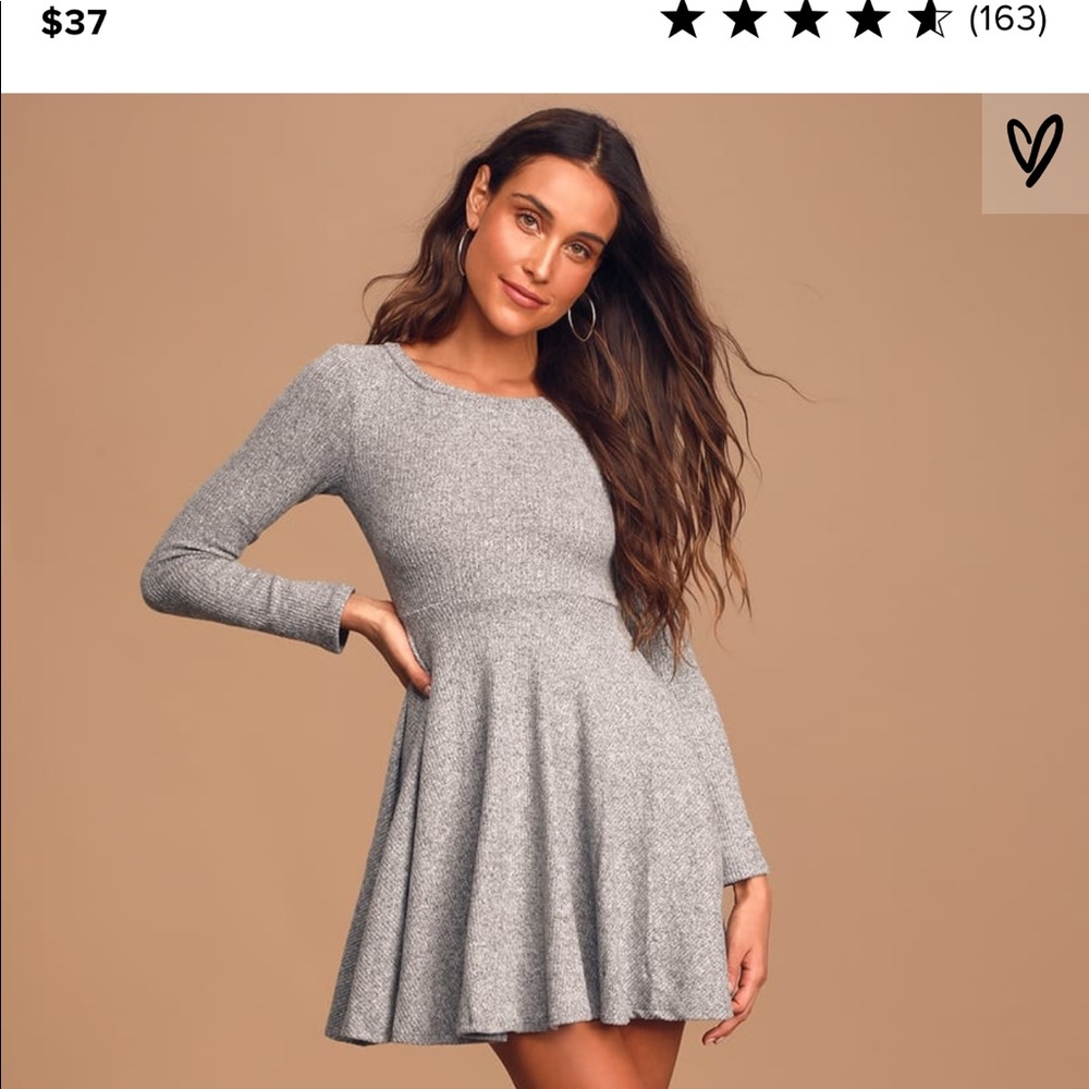 Fit and Flare Grey Ribbed Long Sleeve Skater Dress